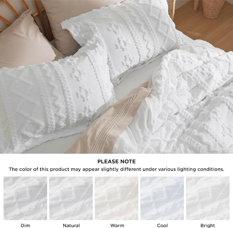 Photo 2 of Bedsure Boho Duvet Cover Queen - Tufted Duvet Cover Queen Size for All Seasons, 3 Pieces Soft Shabby Chic Embroidery Boho Bedding Duvet Cover (White, Queen, 90x90)
