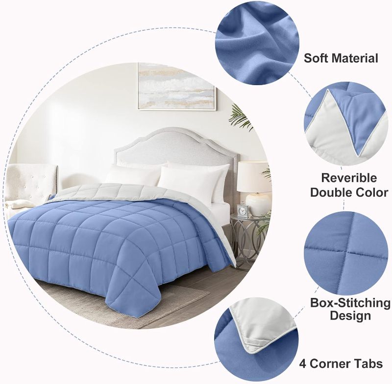 Photo 2 of Homelike Moment Lightweight Queen Comforter - Blue Down Alternative Bedding Comforters Queen Size, All Season Duvet Insert Quilted Reversible Bed Comforter Soft Cozy Queen Full Size Blue/White

