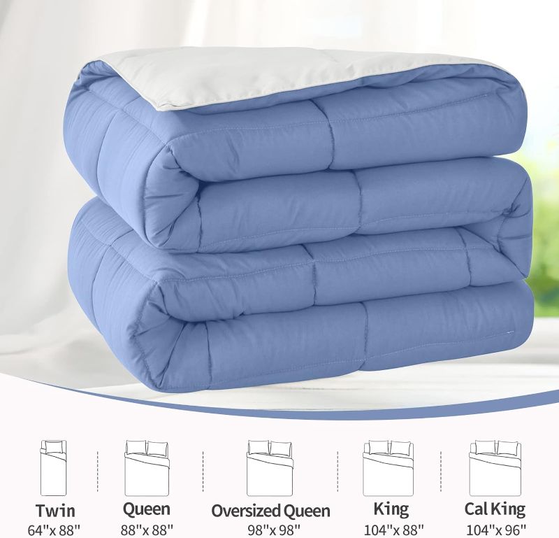 Photo 3 of Homelike Moment Lightweight Queen Comforter - Blue Down Alternative Bedding Comforters Queen Size, All Season Duvet Insert Quilted Reversible Bed Comforter Soft Cozy Queen Full Size Blue/White

