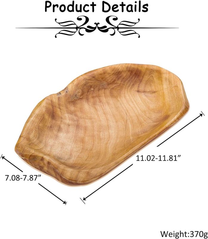 Photo 2 of Natural Fir Root Wood Dish Bowl, Handmade Wood Serving Platter Tray Plate,Wooden Plates for Sandwich Bread Fruit Salad Snack Dough Candy Serving Appetizer Display (11.4"x7.5")
