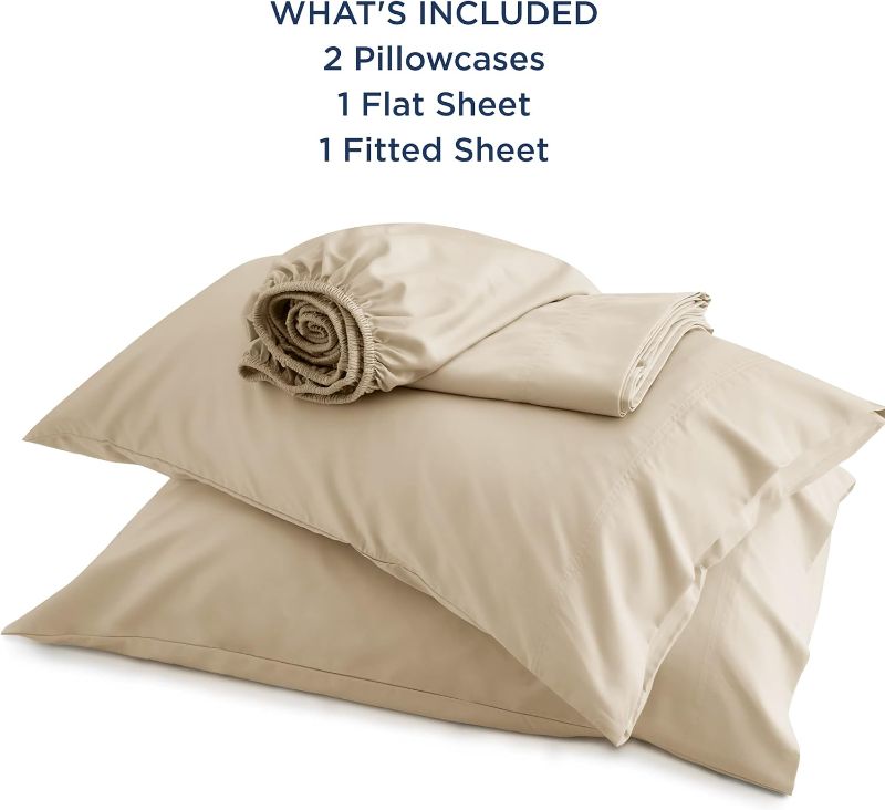 Photo 2 of Bedsure Queen Sheets, Rayon Derived from Bamboo, Queen Cooling Sheet Set, Deep Pocket Up to 16", Breathable & Soft Bed Sheets, Hotel Luxury Silky Bedding Sheets & Pillowcases, Beige
