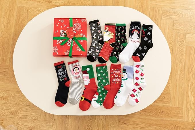 Photo 1 of Gilbins 12 Pair, Holiday Christmas Socks, 12 Different Designs,Cheerful Messages For The Holidays, Women Size 9-11
