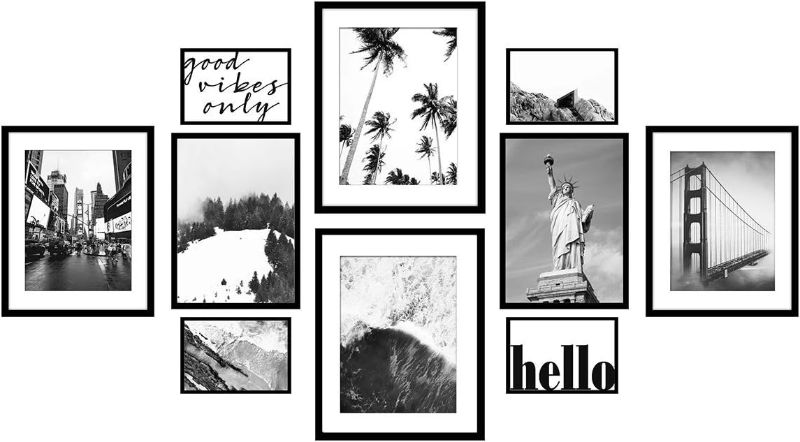 Photo 1 of ArtbyHannah 10 Piece Framed Black Gallery Wall Frames Set with Landscape Print, Picture Frames for Home Wall Decor, Multi Size
