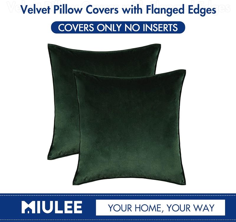 Photo 2 of MIULEE Pack of 2 Decorative Velvet Throw Pillow Cover Soft Army Green Pillow Cover Solid Square Cushion Case for Sofa Bedroom Car 18x 18 Inch 45x 45cm
