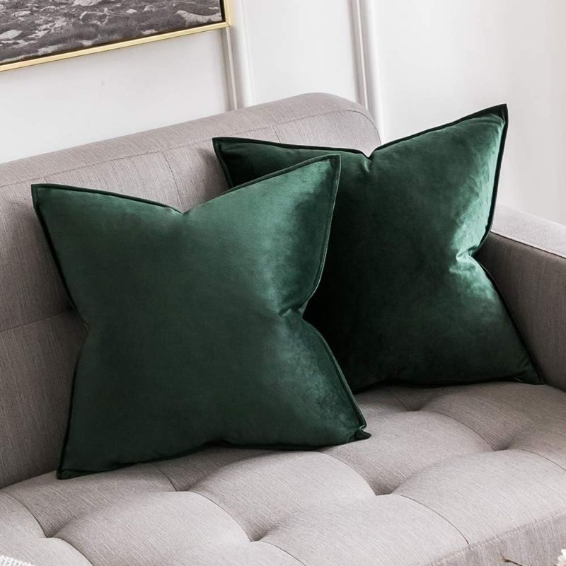 Photo 1 of MIULEE Pack of 2 Decorative Velvet Throw Pillow Cover Soft Army Green Pillow Cover Solid Square Cushion Case for Sofa Bedroom Car 18x 18 Inch 45x 45cm
