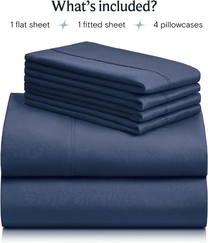 Photo 1 of LuxClub 6 PC Queen Sheet Set, Breathable Luxury Bed Sheets, Deep Pockets 18" Eco Friendly Wrinkle Free Cooling Sheets Machine Washable Hotel Bedding Silky Soft - Navy Queen
