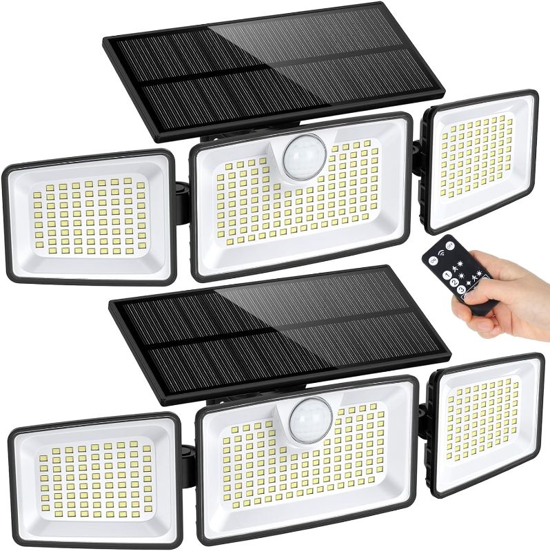 Photo 1 of daphino Solar Lights Outdoor, 2500LM 252LEDs Solar Motion Lights Outside, 3 Head 355° Wide Angle Street Area Lights, IP67 Waterproof Spot Lights with 7.9 * 3.5in Tempered Glass Solar Panel(2 Pack)
