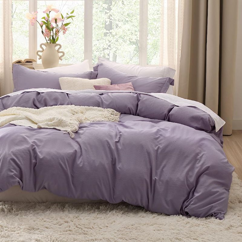 Photo 2 of Bedsure Grayish Purple Duvet Cover Queen Size - Soft Prewashed Queen Duvet Cover Set, 3 Pieces, 1 Duvet Cover 90x90 Inches with Zipper Closure and 2 Pillow Shams, Comforter Not Included

