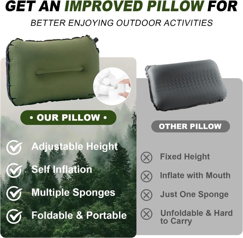 Photo 2 of SKYEMAC Inflatable Camping Pillow for Sleeping - Self Inflating Travel Camp Pillow Ultralight Backpacking Pillow Blow Up Air Pillow for Neck Lumbar Support with Carry Bag
