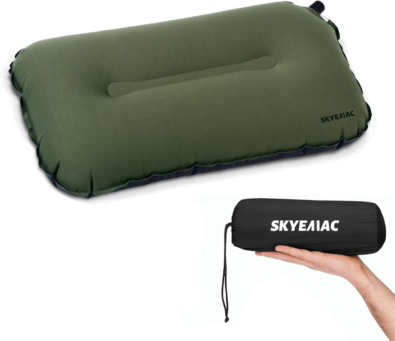 Photo 1 of SKYEMAC Inflatable Camping Pillow for Sleeping - Self Inflating Travel Camp Pillow Ultralight Backpacking Pillow Blow Up Air Pillow for Neck Lumbar Support with Carry Bag
