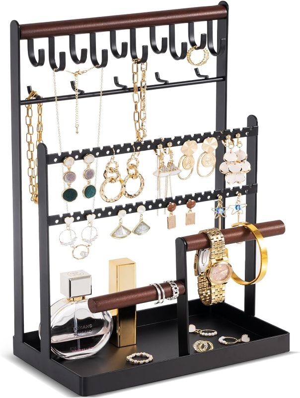 Photo 1 of ProCase Jewelry Organizer Stand Necklace Organizer Earring Holder, 6 Tier Jewelry Stand Necklace Holder with 15 Hooks, Jewelry Tower Display Rack Storage Tree for Bracelets Earrings Rings -Black
