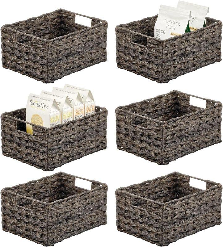 Photo 1 of mDesign Woven Farmhouse Kitchen Pantry Food Storage Organizer Basket Box - Container Organization for Cabinets, Cupboards, Shelves, Countertops, Store Potatoes, Onions, Fruit, 6 Pack, Espresso Brown
