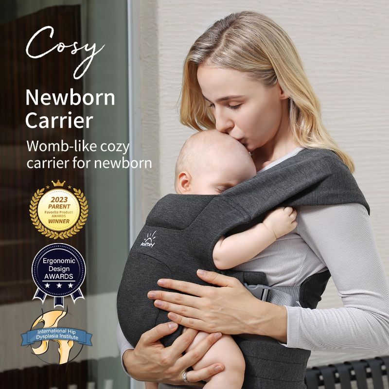 Photo 2 of MOMTORY Newborn Carrier, Baby Carrier, Cozy Baby Wrap Carrier(7-25lbs), with Hook&Loop for Easily Adjustable, Soft Fabric, Deep Grey
