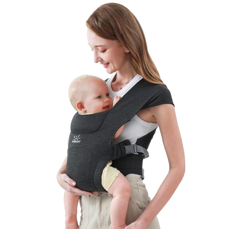 Photo 1 of MOMTORY Newborn Carrier, Baby Carrier, Cozy Baby Wrap Carrier(7-25lbs), with Hook&Loop for Easily Adjustable, Soft Fabric, Deep Grey
