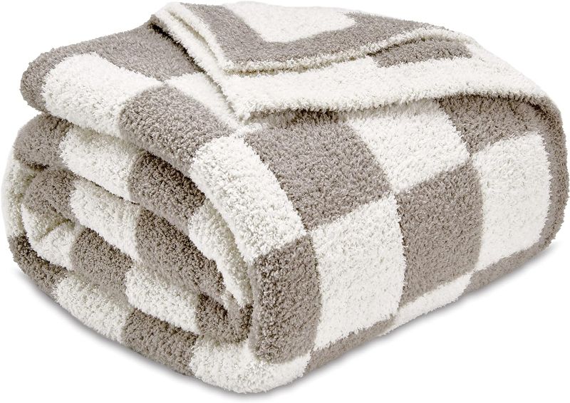 Photo 1 of CozeCube Checkered Blanket,Ultra Soft Cozy Grey Checkered Throw Blanket, Warm Fluffy Checkerboard Throw Blanket, Grey and White Checkered Blanket for Couch Bed Sofa,50x60 Inches
