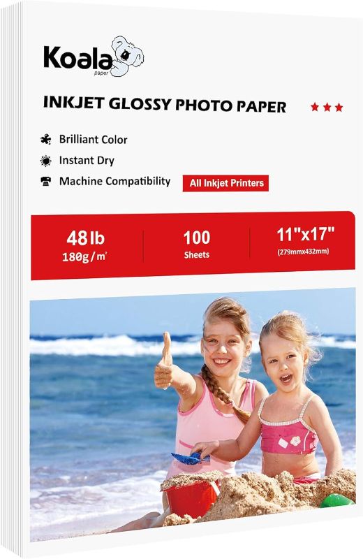 Photo 1 of Koala Glossy Inkjet Photo Paper 11X17 Inches 48lb 100 Sheets Professional Glossy Photographic Paper Compatible with Inkjet Printer Use DYE INK 180GSM
