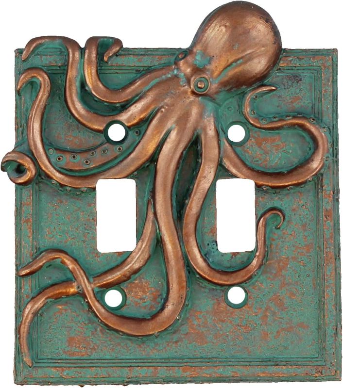 Photo 1 of Top Brass Large Octopus/Kraken Electrical Cover Wall Plate Bronze/Verdigris Finish - Single Switch, Double, Rocker, Outlet (Double Switch)
