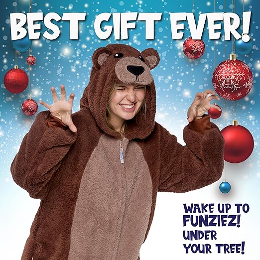 Photo 2 of Funziez! Sherpa Bear Adult Onesie - Animal Halloween Costume - Plush Teddy One Piece Cosplay Suit for Adults, Women and Men
