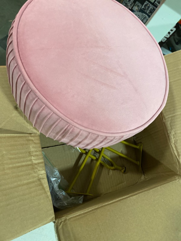 Photo 2 of GRUNEN WOLKEN Pink Velvet Footrest Multifunctional Vanity Stool Ottoman Round Modern Upholstered Foot Stool - Golden Metal Leg - Dressing Table Stool, Shoes Bench in Living Room Bedroom
