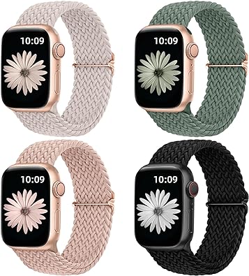 Photo 1 of DaQin 4 Pack Braided Solo Loop Compatible with Apple Watch Band 38mm 40mm 41mm 42mm 44mm 45mm 49mm Women Men, Adjustable Stretchy Soft Nylon Strap for iWatch Series 9 8 7 6 5 4 3 2 1 SE Ultra/Ultra 2
