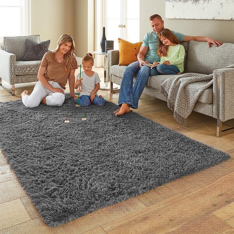 Photo 3 of Ophanie Area Rugs for Living Room 5x7 Grey, Fluffy Shag Large Fuzzy Plush Soft Throw Rug, Gray Large Shaggy Floor Big Carpets for Bedroom, Kids Home Decor Aesthetic, Nursery

