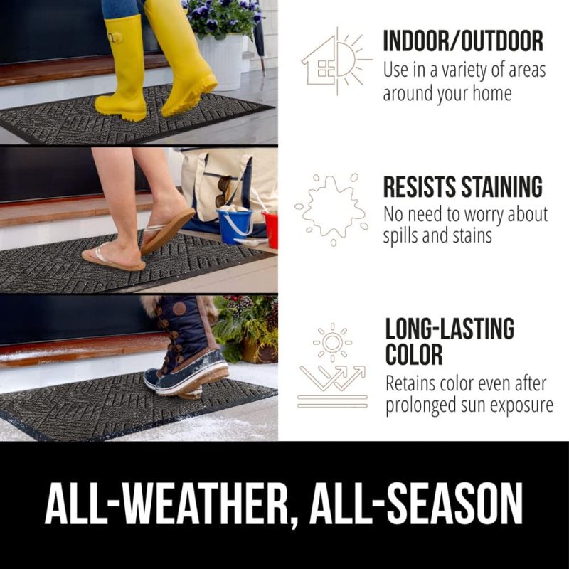 Photo 3 of Gorilla Grip Waterproof All-Season Doormat, Durable Rubber, Fade Resistant, Low Profile, Indoor Outdoor, Easy Clean, 17x29, Gray Diamond
