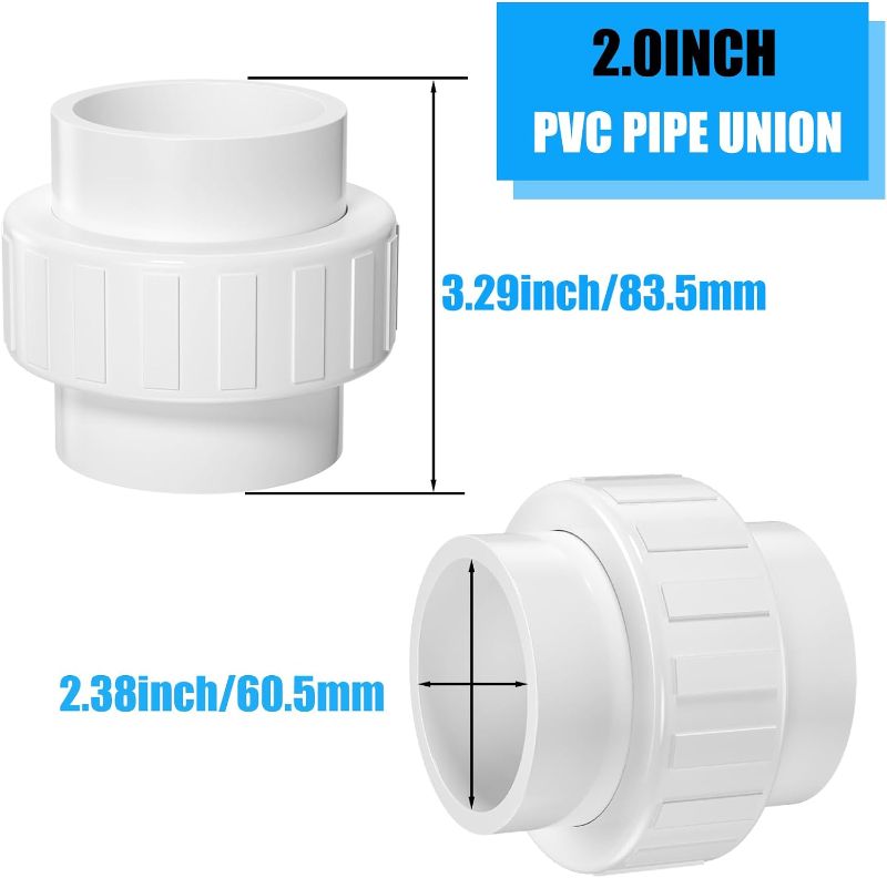 Photo 2 of 2Inch PVC Union Coupling, 2PCS Furniture Grade PVC Union Pipe Fittings with EPDM O-Ring, White Slip PVC Union Coupling Adapter Schedule 40 for Irrigation, Pool & Spa System, indoor Plumbing Project
