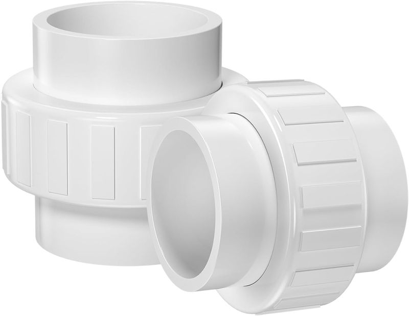 Photo 1 of 2Inch PVC Union Coupling, 2PCS Furniture Grade PVC Union Pipe Fittings with EPDM O-Ring, White Slip PVC Union Coupling Adapter Schedule 40 for Irrigation, Pool & Spa System, indoor Plumbing Project
