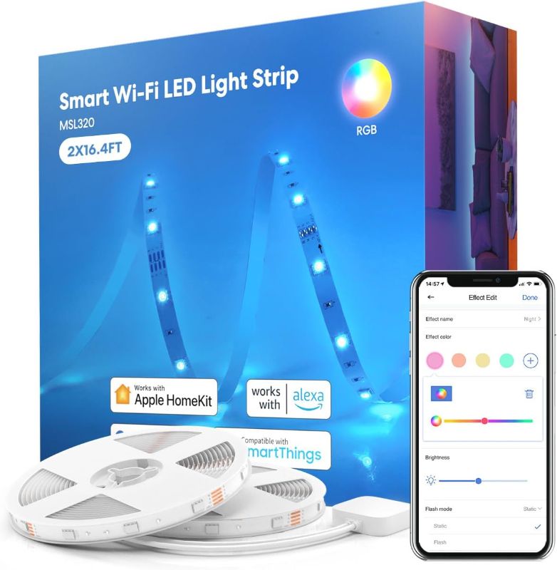 Photo 1 of meross Smart LED Strip Lights, 32.8ft WiFi RGB Strip, Works with Apple HomeKit, Siri, Alexa&Google and SmartThings, App Control, Color Changing Lights Strip for Room, Party, Festivals, Cuttable
