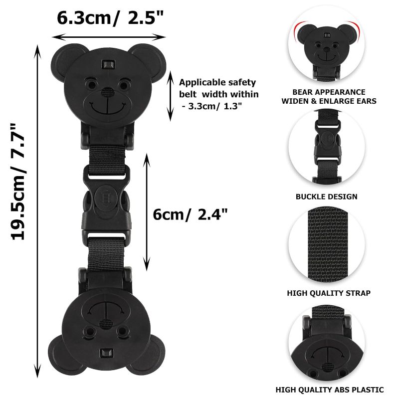 Photo 2 of QOPAHI Car Seat Strap Anti Escape, Bear-Shaped Baby Harness Chest Clip Car Seat Safety Clip, Prevent Children/Kids Taking Their Arms Out of Child Car Seat/High Chairs/Strollers/Baby Reins(2 Pack)
