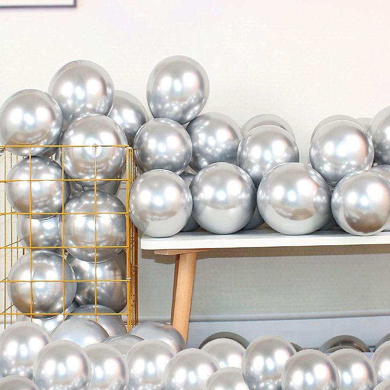 Photo 1 of COLORFUL ELVES 12 Inch 100 Pcs Latex Metallic Chrome Balloons Helium Shiny Thicken Balloons Party Decoration (Silver)
