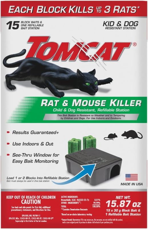 Photo 1 of Tomcat Rat & Mouse Killer Child & Dog Resistant, Refillable Station for Indoor and Outdoor, 1 Station and 15 Poison Refills
