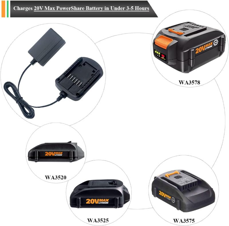 Photo 3 of Lasica Replacement for Worx Battery Charger 20V WA3742 Compatible with Worx 20V Lithium Battery WA3520 WA3525 WA3578 WA3575 WA3522 WA3732 WA3770 WA3875 WA3881 PowerShare Tool Battery Charger
