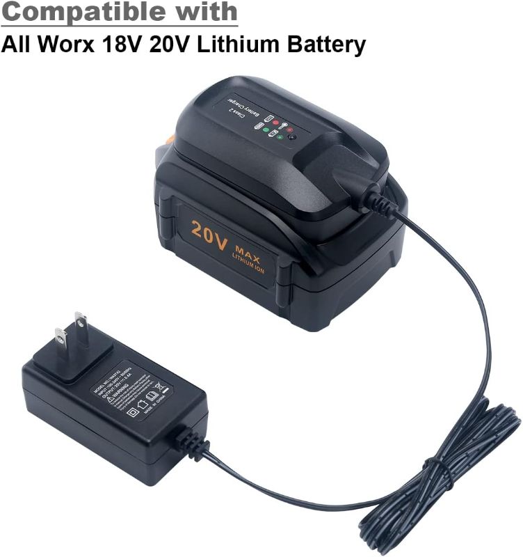 Photo 2 of Lasica Replacement for Worx Battery Charger 20V WA3742 Compatible with Worx 20V Lithium Battery WA3520 WA3525 WA3578 WA3575 WA3522 WA3732 WA3770 WA3875 WA3881 PowerShare Tool Battery Charger
