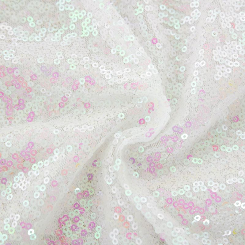 Photo 2 of Pufogu 50"x50" Iridescent Sequin Tablecloth Square Glitter White Table Cloths for Birthday Wedding Bridal Baby Shower Party Decorations
