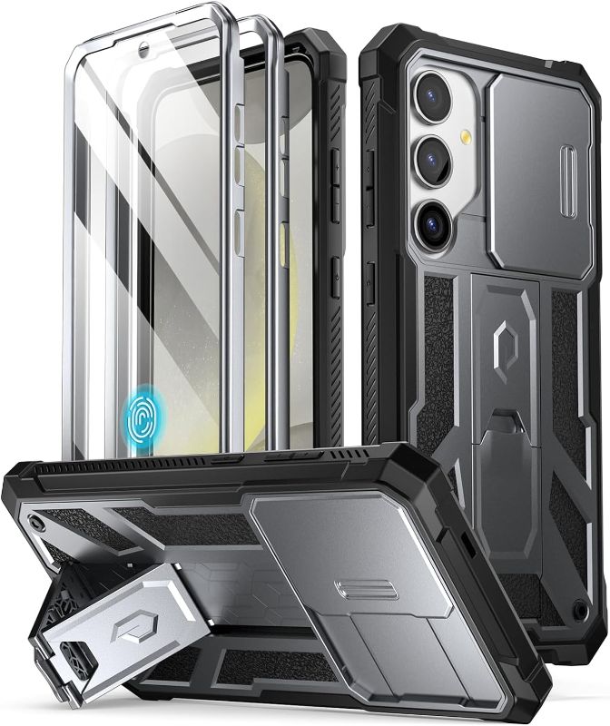 Photo 1 of Poetic Spartan Case for Galaxy S24+ Plus 6.7", [Slide Camera Cover] [Screen Protector Works with Fingerprint ID] Rugged Shockproof Cover with Kickstand, Metallic Gun Metal
