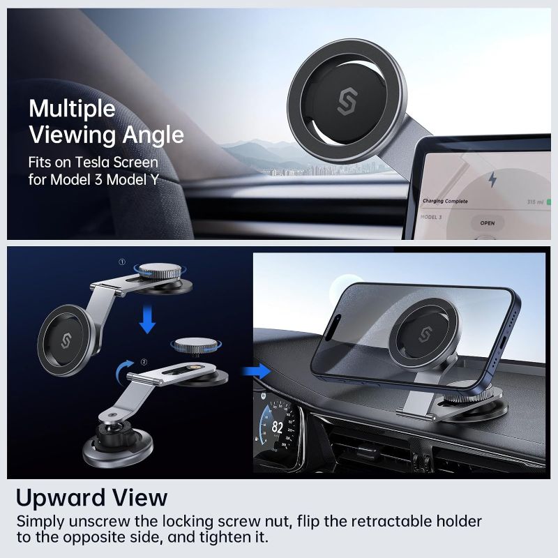 Photo 3 of SYNCWIRE Fits MagSafe Car Mount for Universal Dashboard & Screen, Magnetic Phone Holder for Car, Foldable Aluminum Alloy Arm, Super Stable Car Mount for iPhone 15 Pro Max 14 13 12&All Phones
