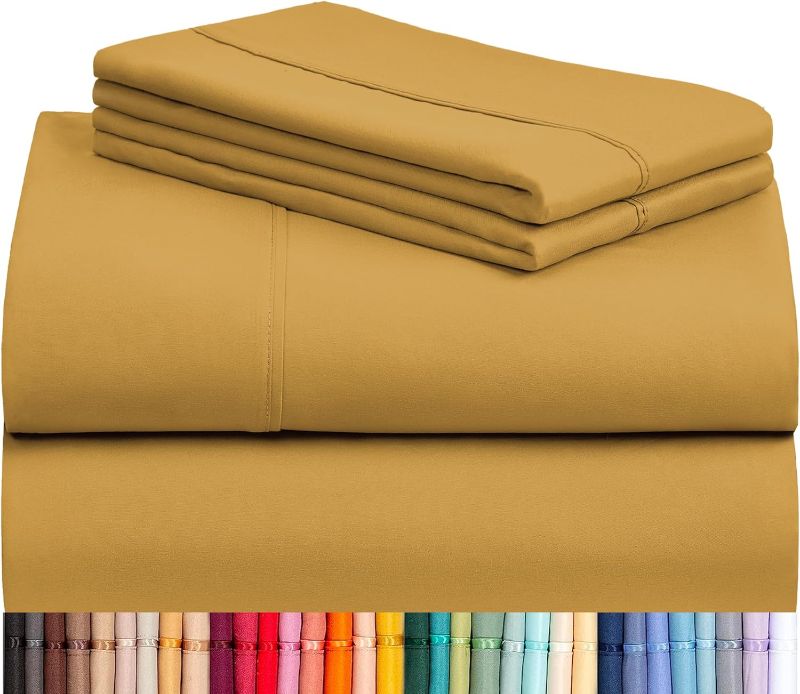 Photo 1 of LuxClub 4 PC Sheet Sheets Deep Pockets 18" Eco Friendly Wrinkle Free-Kids-Fitted Sheets Machine Washable Hotel Bedding Silky Soft - Gold Twin
