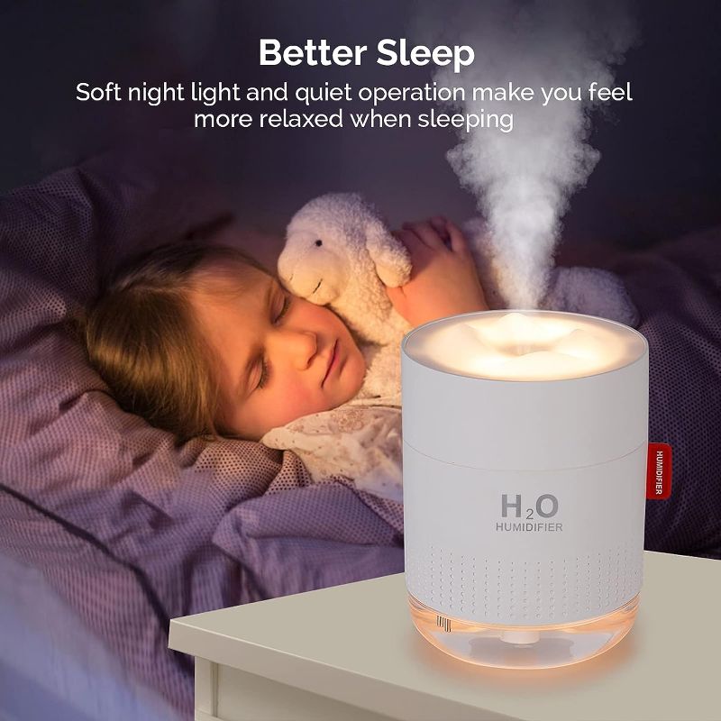 Photo 3 of Portable Mini Humidifier, 500ml Small Cool Mist Humidifier, USB Personal Desktop Humidifier for Baby Bedroom Travel Office Home, Auto Shut-Off, 2 Mist Modes, Super Quiet, White
