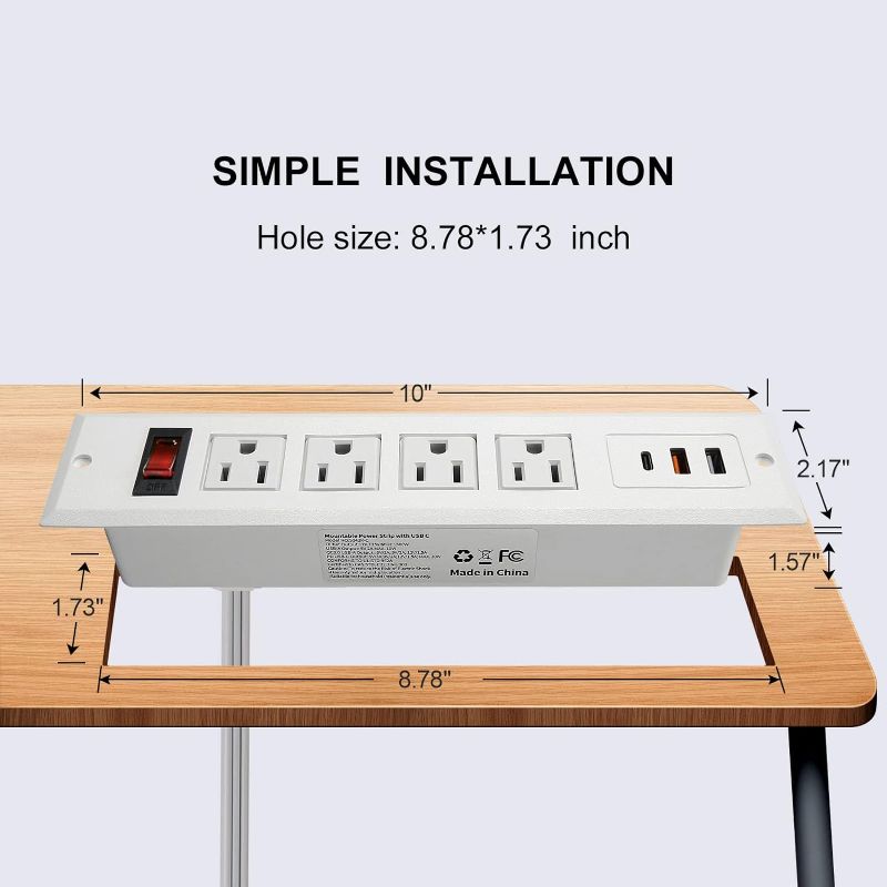 Photo 2 of 20W Mountable Power Strip USB C Recessed Power Strip USB-C Fast Charge 4 Outlet 3 USB Multiple Protection Built in Conference Desk Counter Workbench for PC Home Electric Appliance (USB C White)
