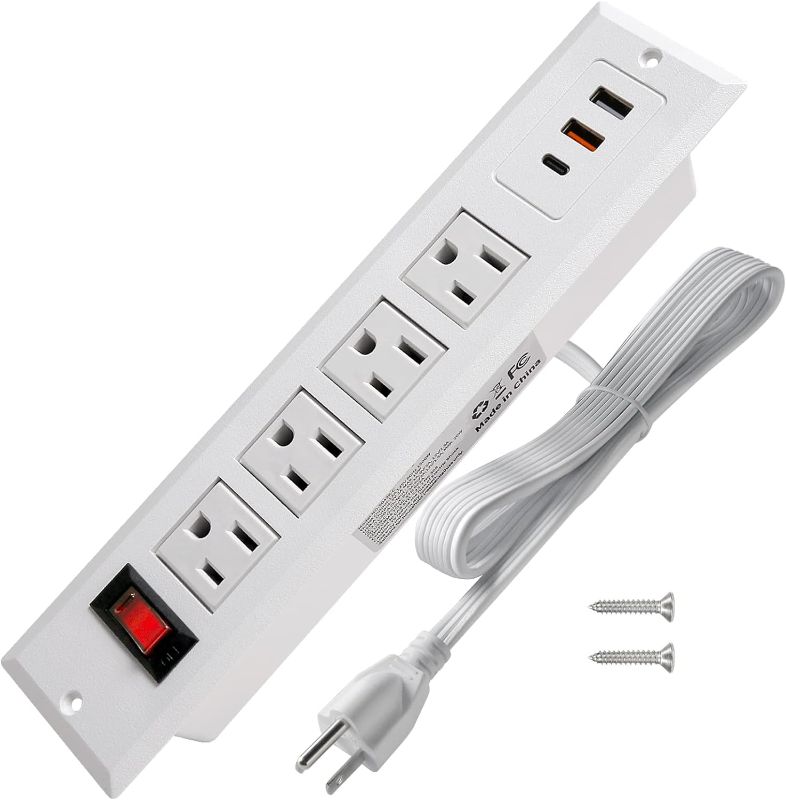 Photo 1 of 20W Mountable Power Strip USB C Recessed Power Strip USB-C Fast Charge 4 Outlet 3 USB Multiple Protection Built in Conference Desk Counter Workbench for PC Home Electric Appliance (USB C White)
