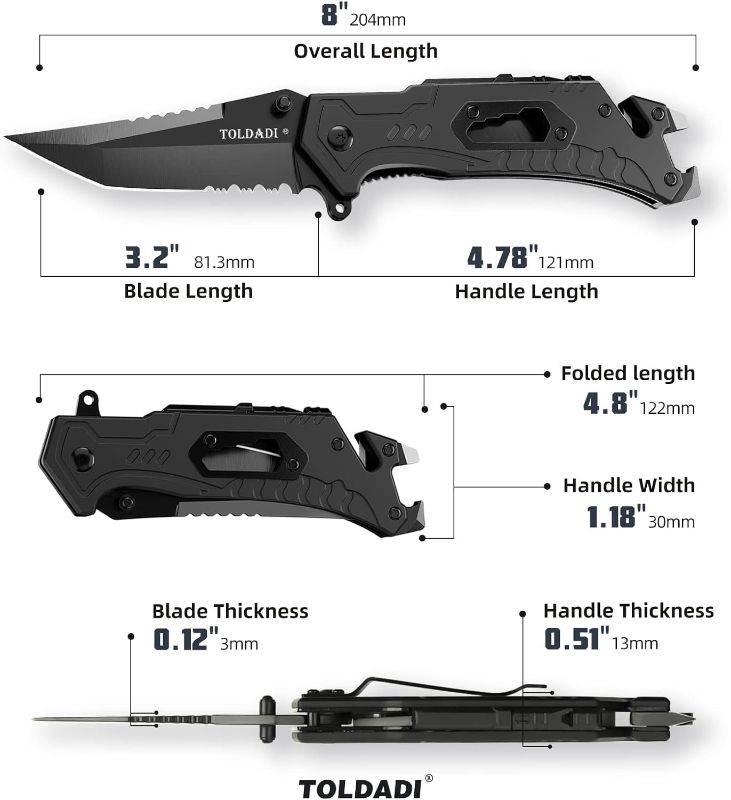 Photo 2 of Toldadi Pocket Knife With Clip, Folding Knife, Pocket Knife for Men,Sharp Hiking Camping Fishing Work Outdoor Survival Men knives (400C-BLACK)
