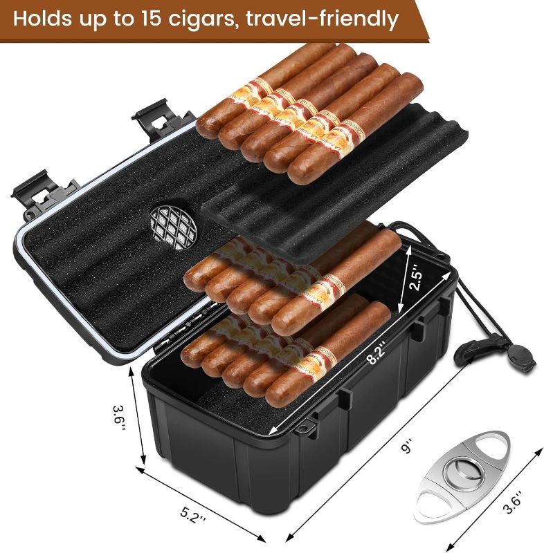 Photo 2 of Flauno Travel Cigar Case, Leather Cedar Wood Travel Cigar Humidor with Triple Jet Flame Cigar Lighter with Cigar Punch and Cigar Needle, Cigar Cutter, Cigar Holder, Gift for Men
