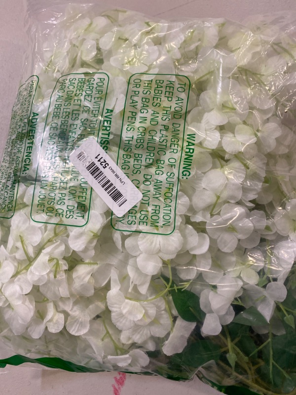 Photo 4 of Artificial Flower Wisteria Hanging Vine for Home Decoration Plants Plastic Flowers Decor Items Decorative Bunch Creepers Garlands Leaves Wedding Room, 110 CM (White, 6 Pieces)
