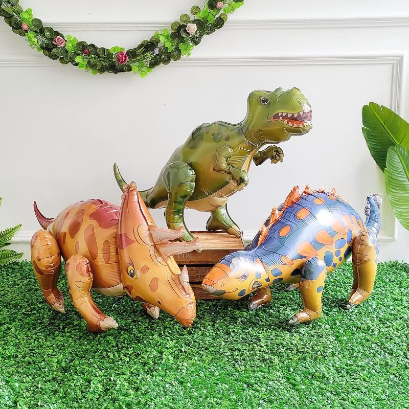 Photo 1 of Large Self Standing Dinosaur 3pcs 38inch Tyrannosaurus Ankylosaurus Triceratops Balloons for Birthday Party Decoration Kit Party Supplies Decorations Gift (mixed)
