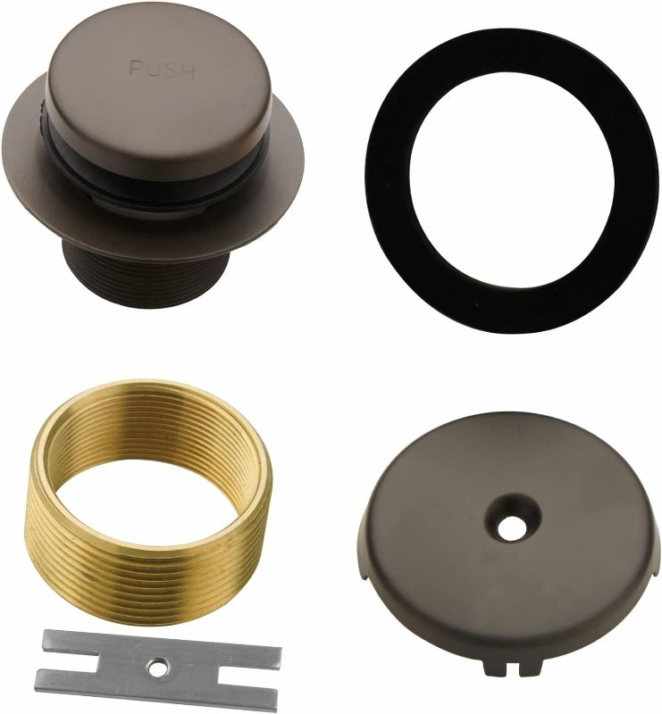 Photo 1 of Hidrop Bronze Tub Drain Tip Toe Bathtub Drain Conversion Kit Assembly, Oil Rubber Bronze Replacement Bath Drain Trim Kit with Single Hole Overflow Faceplate and Universal Fine/Coarse Thread Assembly
