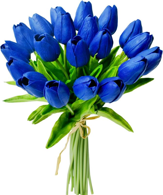 Photo 1 of Mandy's 8pcs Royal Blue Artificial Tulip Silk Fake Flowers 13.5" for Mother's Day Easter Valentine’s Day Gifts in Bulk Home Kitchen Wedding Decorations
