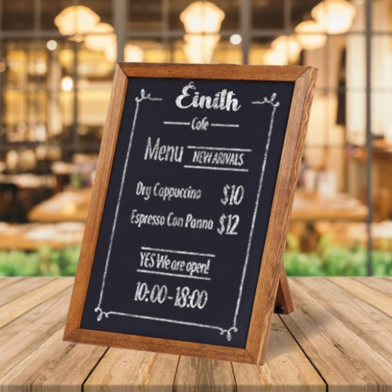 Photo 2 of Besso Small Chalkboard Signs with Stand – Deep Black, Slate Chalk-Board 11x14 | Magnetic, Non-Porous Surface with Rustic Pine Wood Frame | Tabletop Chalkboard Sign for Wedding/Kitchen Menu Board Easel
