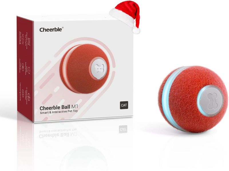 Photo 1 of Cheerble Interactive Cat Ball Toy, Automatic Moving Ball Puzzle Toy for Indoor Cat Kitten, Smart Anti-Depression Pet Toy Fun Gift with Light, Red
