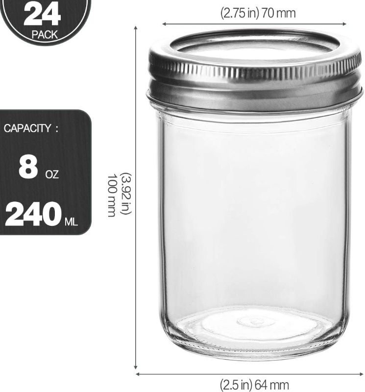 Photo 2 of KAMOTA Mason Jars, 8 oz Glass Jars With Regular Lids and Bands, Ideal for Jam, Honey, Wedding Favors, Shower Favors, DIY Spice Jars, 24 PACK, Extra 24 Lids & 30 Whiteboard Labels
